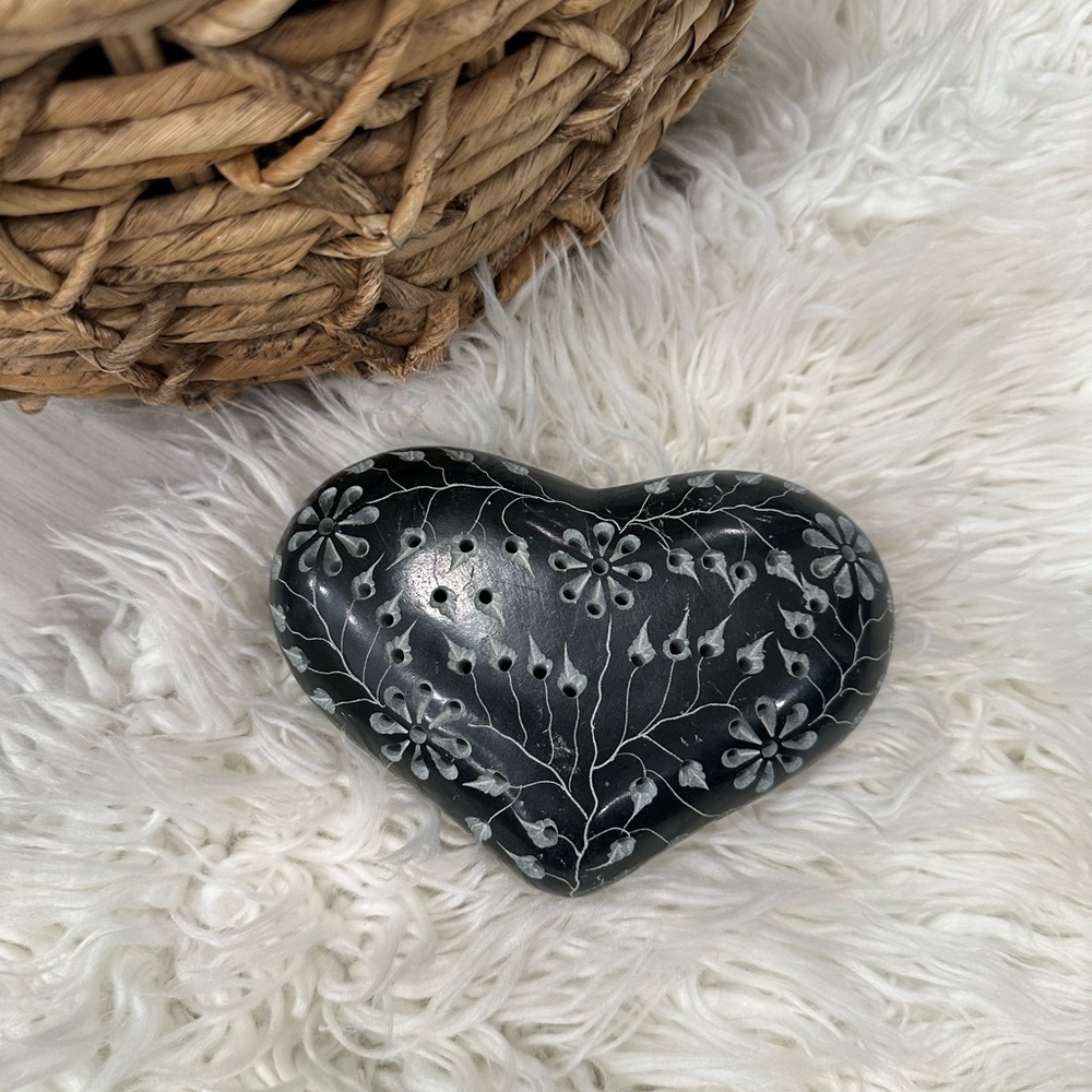 Handcrafted Black Soap Stone Heart Trinket Dish • Trinket Keeper
